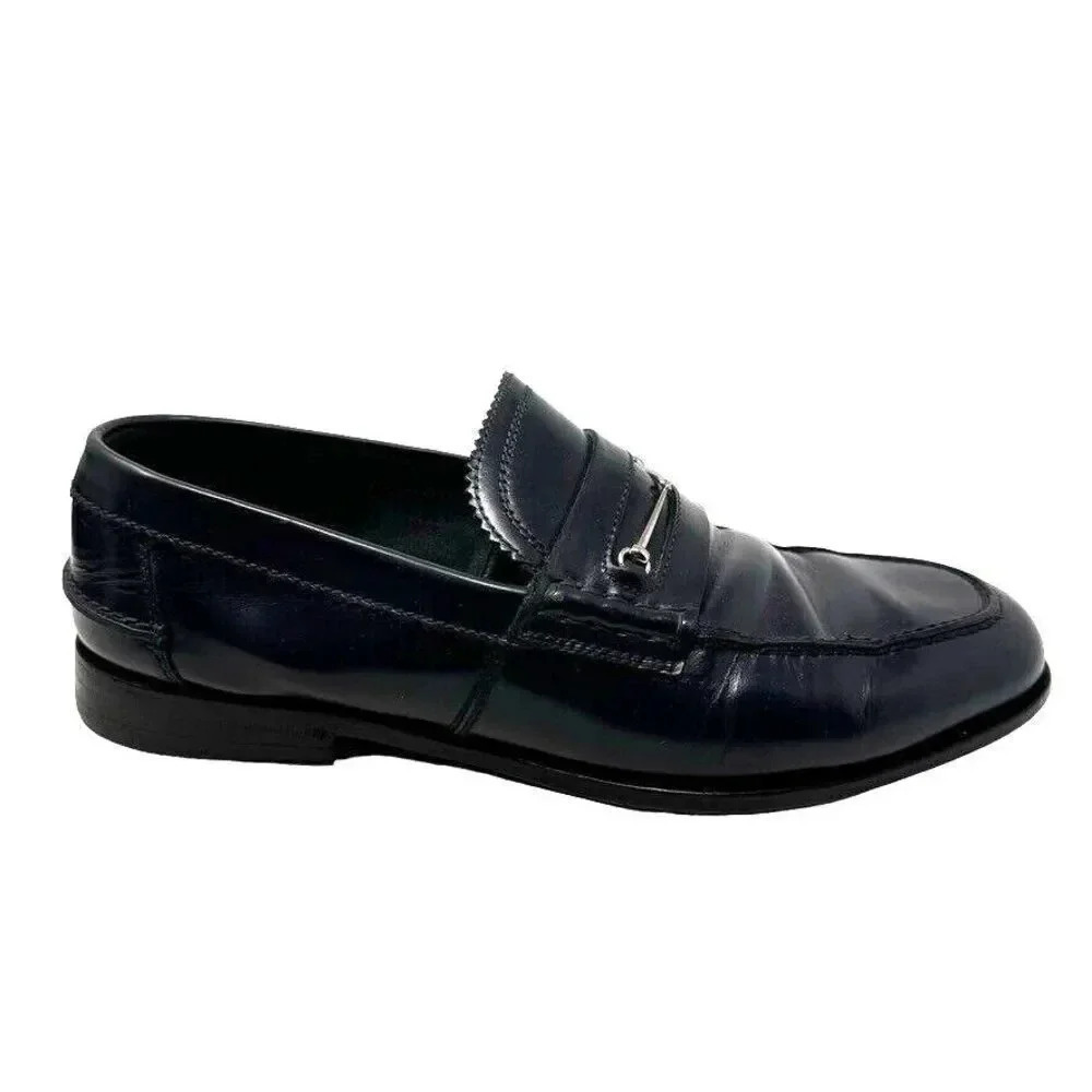 Gucci Mens black smooth leather horsebit loafers shoes size 8.5 - Picture 11 of 14